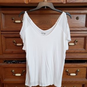 White cold shoulder blouse